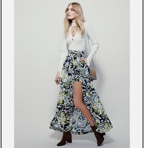 Free People Young Thing Maxi Mini Combo Wrap Skirt Women’s 6 Paisley Boho - Picture 1 of 10